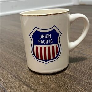 White and Blue Diner-Style Mug with Union Pacific Logo